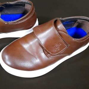 Boys Penguin Brown Velcro Slip-ons